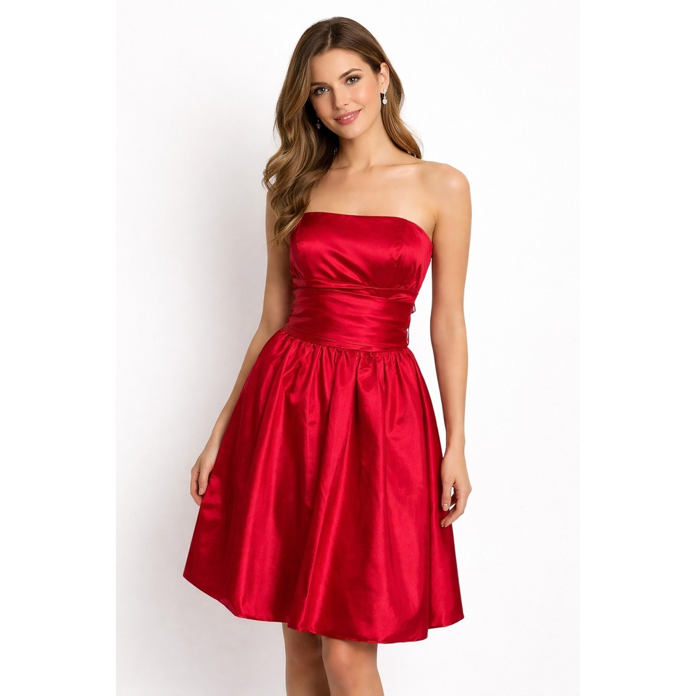 David's Bridal-‎ Trendy Red Strapless Midi Dress Size 8